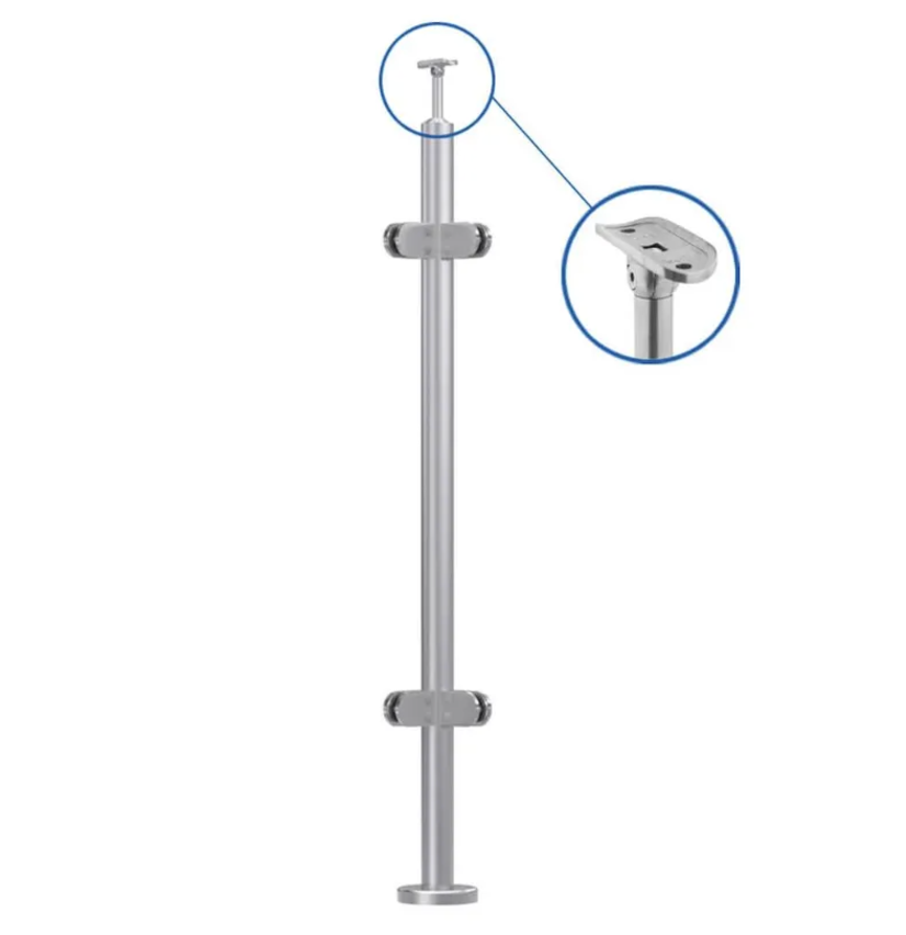 42.4mm Balustrade End, Mid & Corner Post Fully Assembled - 316 C/W Welded Base Cover